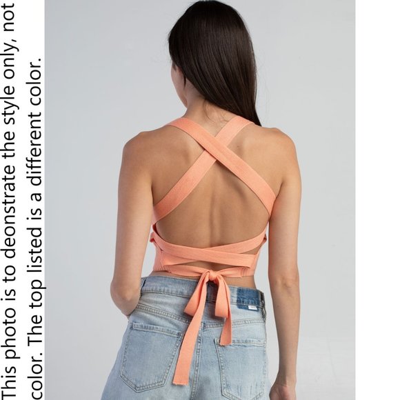 Love Tree Pink Ribbed Square Neck Tie Back Crop Tank Top Size S NWT - Picture 8 of 8